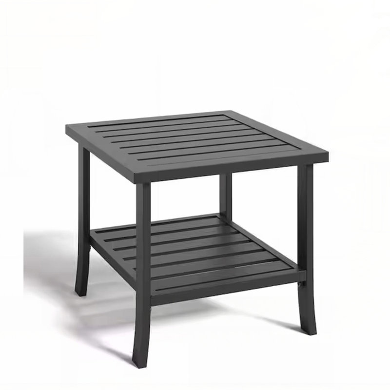 19 Inch Square Metal Outdoor Side Table with 2-Tier All-Weather Design, for Patio and Balcony Use, Black