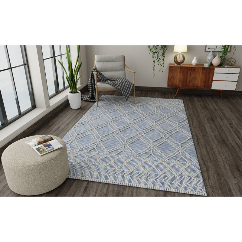 Tapis bleu / ivoire Whelington, Rectangulaire 9 pi x 13 pi