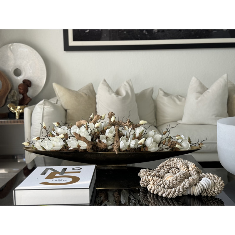 Driftwood and Denver Boat Magnolia Centerpiece, 8" H x 40" W x 5" D, Gold
