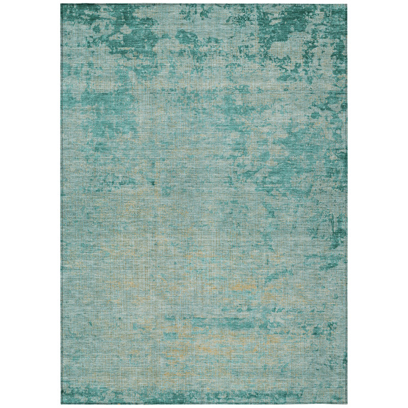 Machine Washable Indoor/Outdoor Xhevrie Teal Rug, Rectangle 10' x 14'