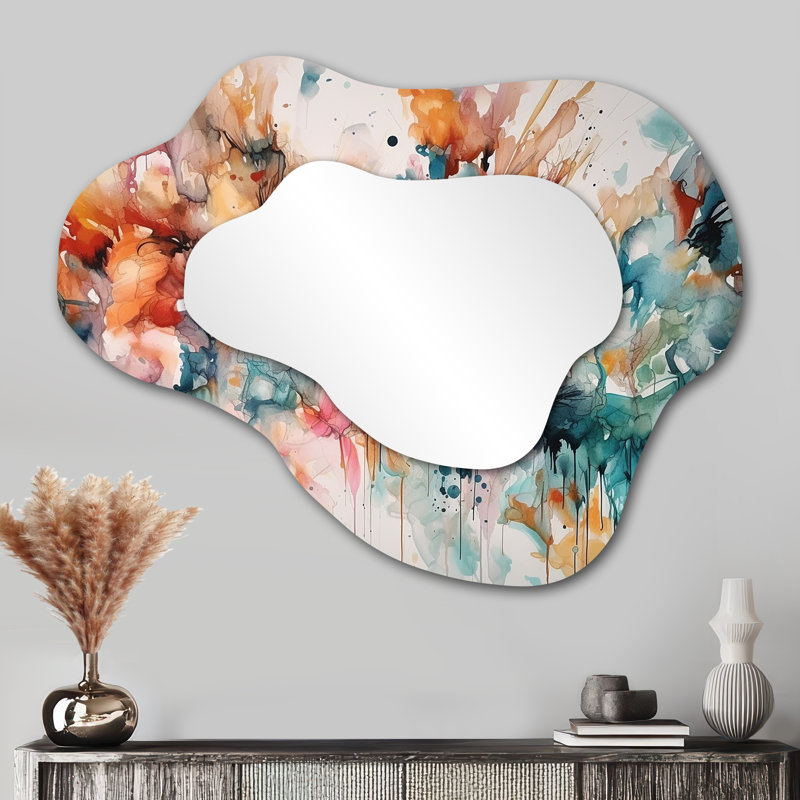 Captivating Boho Dance III - Abstract Cloud Decorative Wall Mirror, Blue Asymmetrical Large Mirror, Printed Metal Art