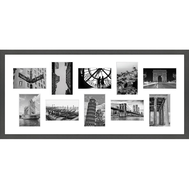 Lizardy Wood Picture Frame with Mat, Dark Grey