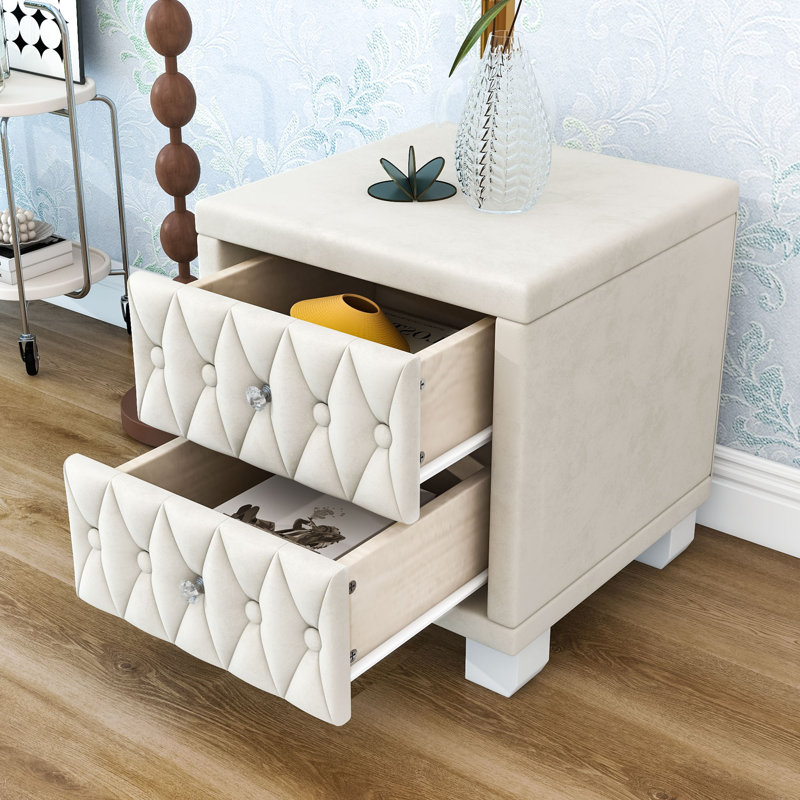 Tables de chevet, table de chevet étroite traditionnelle avec 2 tiroirs, Beige