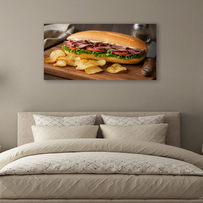 Canvas Wall Art Homemade Roast Beef Deli Sandwich Wall Decor for Living Room Bathroom Bedroom Office 20"H x 40"W Art Paintings, Ready to Hang