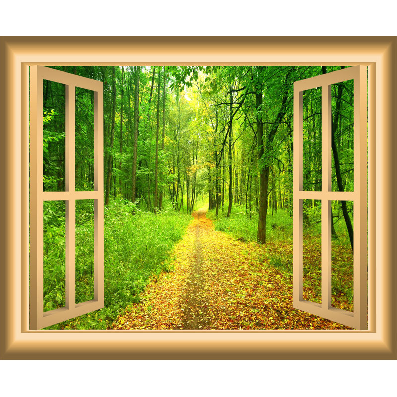Décalcomanie murale fenêtre forêt 3d, H 24 po x l 30 po x P 0,01 po