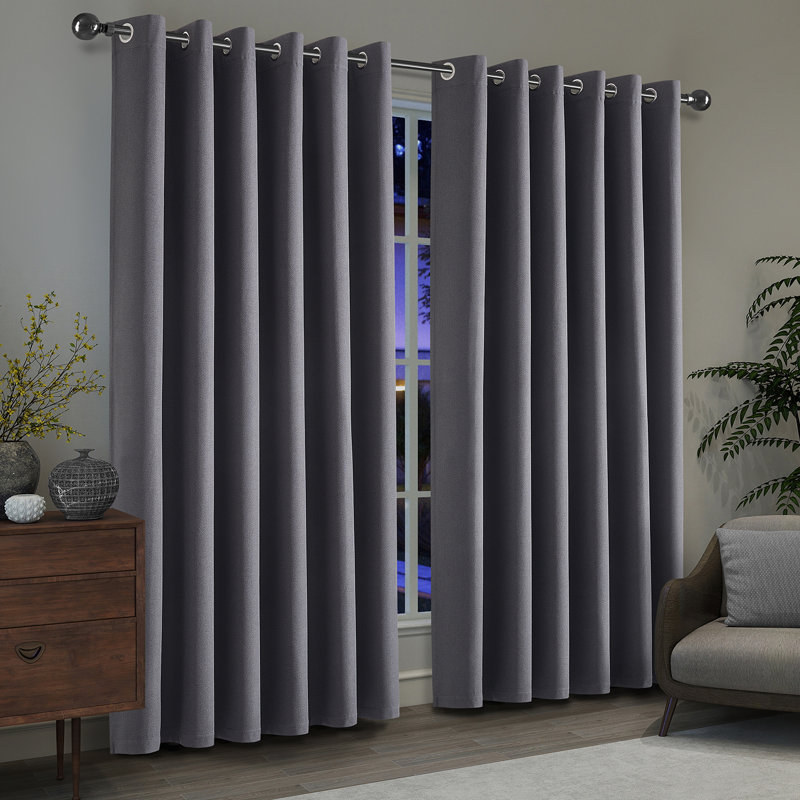 Luxurious A28 Linen Blackout Eyelet Curtains (Set of 2), Charcoal, 117cm Width x 137cm Drop