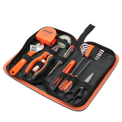 18 Piece Portable Household Hand Tool Kit Storage Tool Box (Orange)