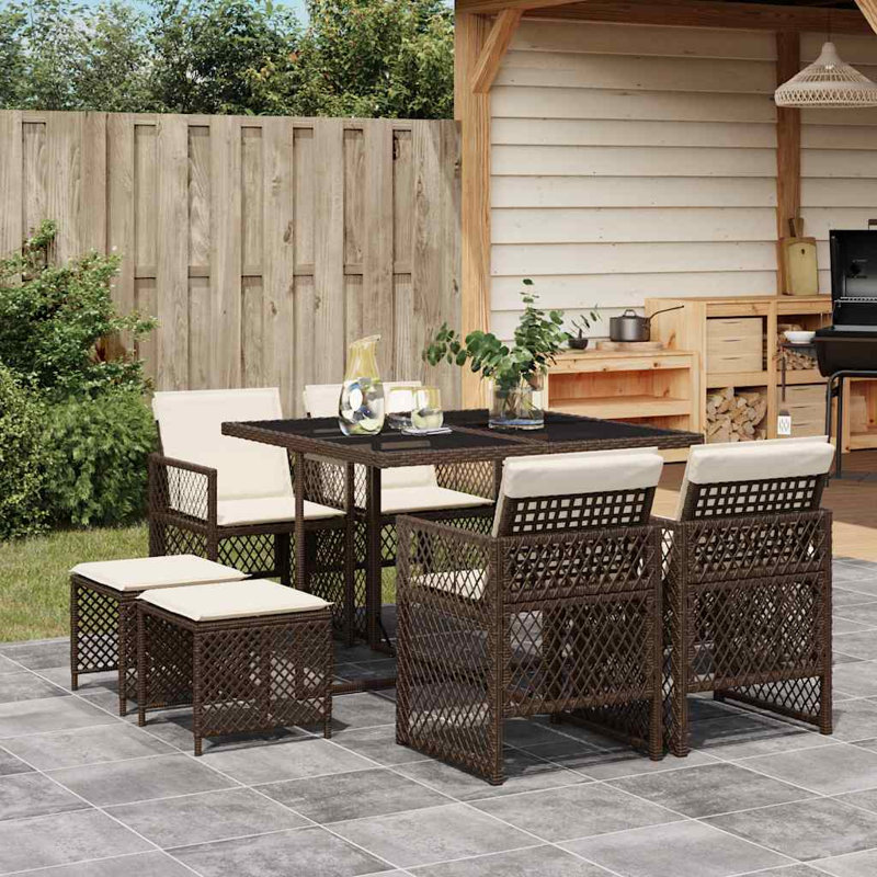 Patio Dining Set with, Cream White, Brown