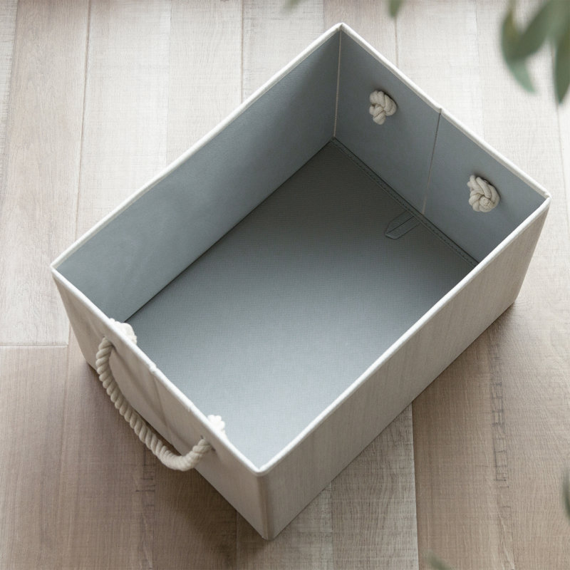 3 Piece Fabric Box Set with Lids and Handles, Gray, 10.4" H x 12.8" W x 17.1" D