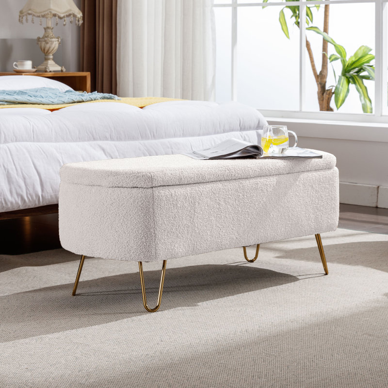 Banc de rangement avec repose-pieds Toleen , Ivoire ivoire