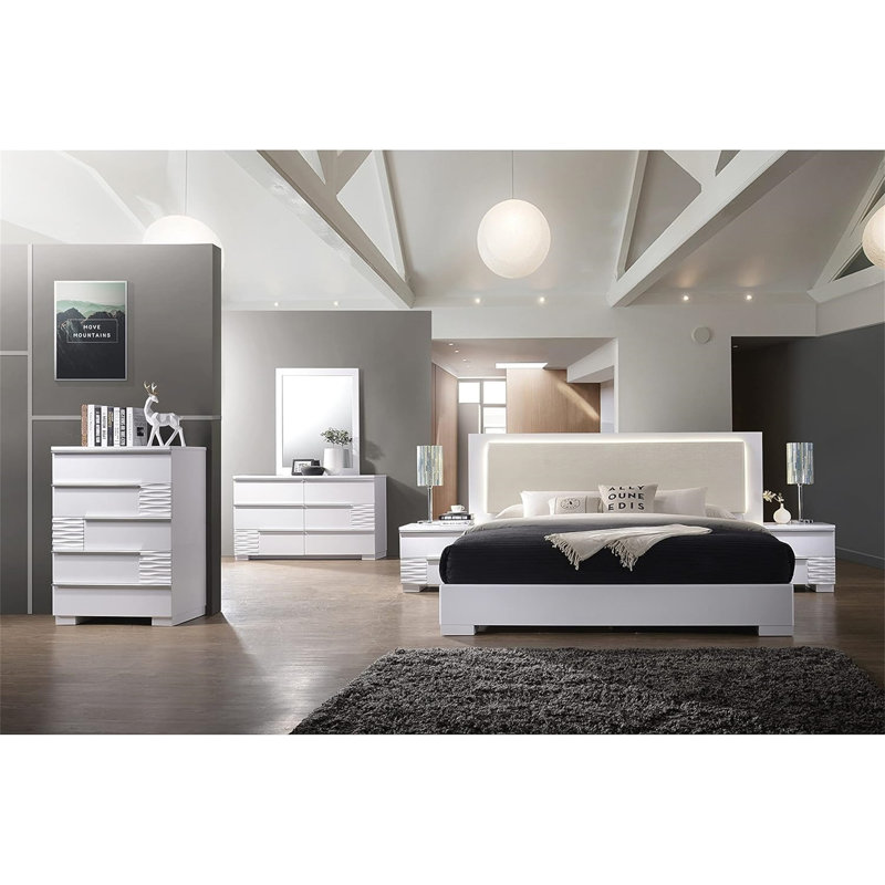 Table de chevet 2 tiroirs en bois laqué blanc pour chambre à coucher (table de chevet seulement)