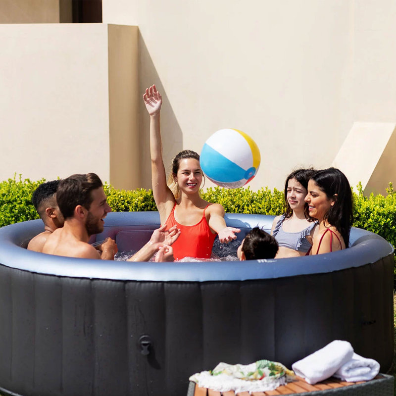 Charcoal Gray Inflatable 6-Person Outdoor Hot Tub with Thermal Cover
