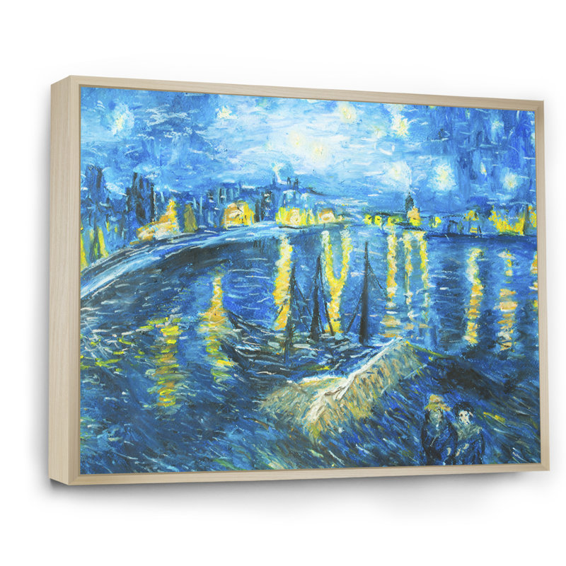 Van Gogh Style - peinture sur toile, H 24 po x l 36 po x P 1 po, Cadre flottant brun
