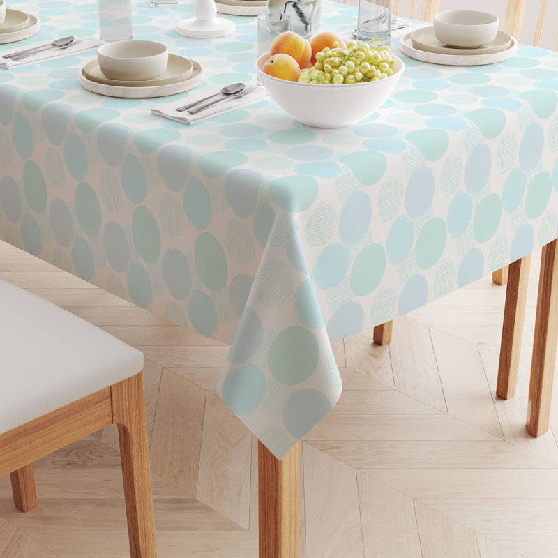 Rectangular Tablecloth, 100% Cotton, 52X104", Blue Polka Dot Scribble, 120" L x 52" W