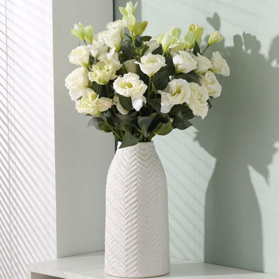 Modern Ceramic Flower Vase For Home Decor, Handcrafted Tall Decorative Vase For Living Room, Office, Kitchen, Or Bookshelf, White Textured Finish