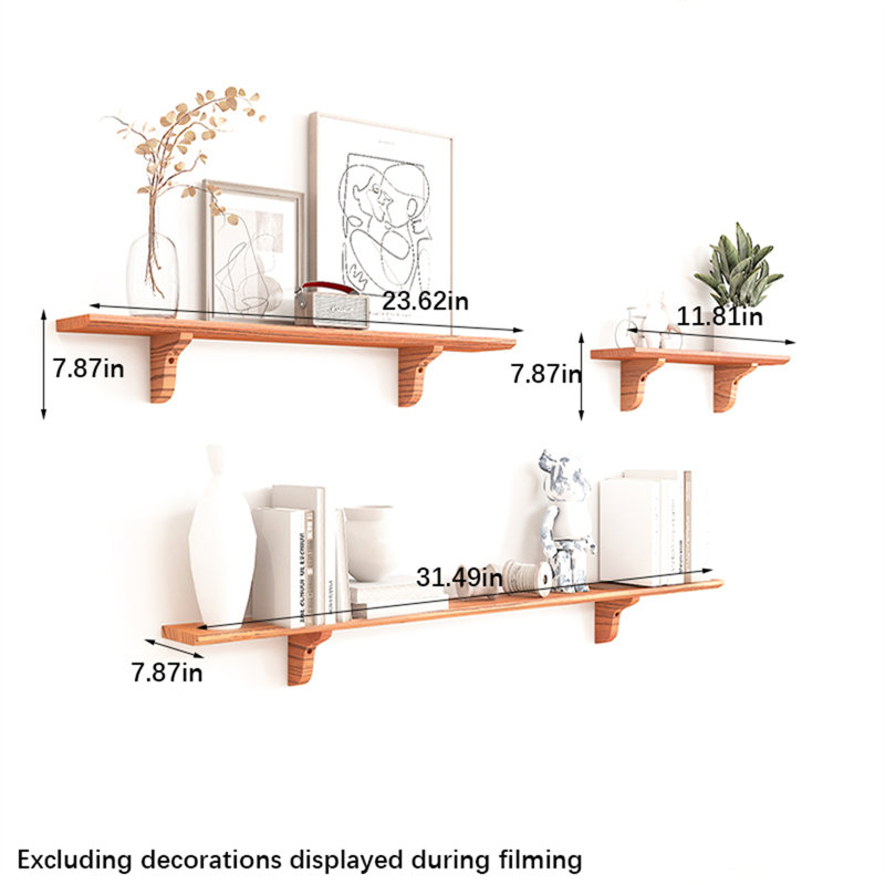 Tablette murale flottante en bois massif, H 5,90 po x l 31,49 po x P 5,90 po