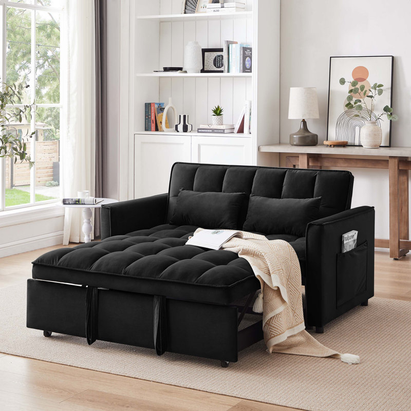3 in 1 Convertible Sleeper Sofa Bed, Modern Pull Out Couch Bed, Adjustable Backrest, Loveseat Futon Sofa with Pillows & Pockets for Living Room Apartment