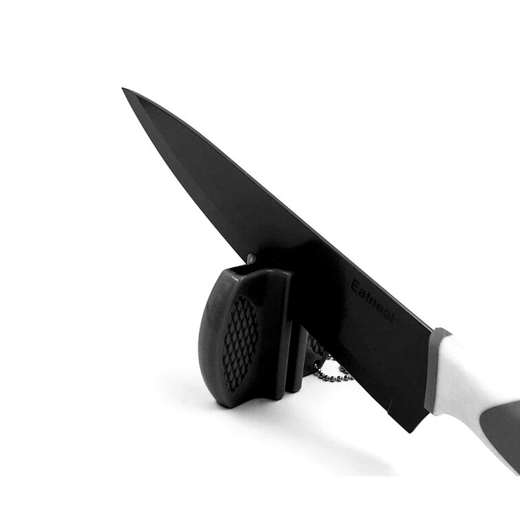 EatNeat 12-PC Black Knife Set, 5 SS Knives w/Sheaths, Cutting Board &  Sharpener 