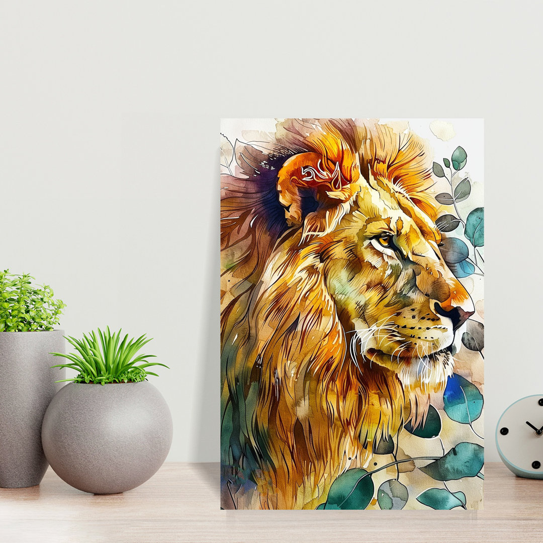 Majestic Watercolor Lion Abstract Contemporary Landscape Nature Wall Art Print