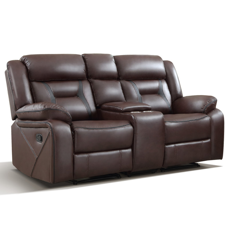 Fordwich 75.2" Wide Modern Soft Upholstered Multiple Cushion Manual Reclining Loveseat With Console, Dark Brown