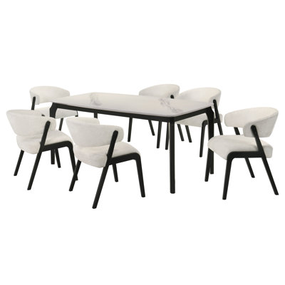 Whitlock 5-Piece Marble Dining Set In Black Finish And Snow Pearl Seats