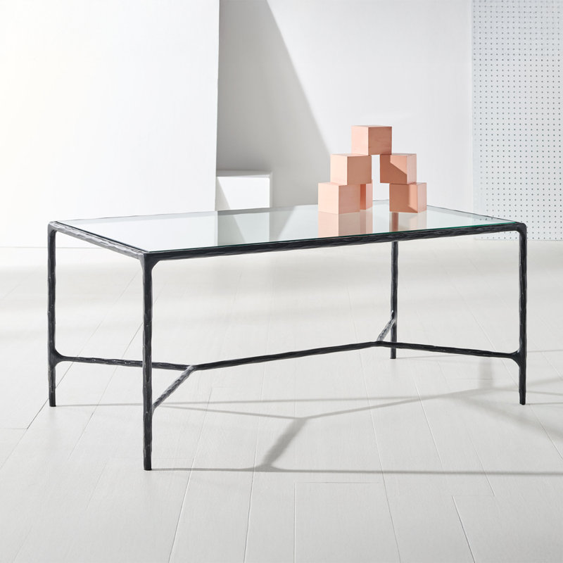 Black Metal Rectangular Coffee Table with Clear Glass Top