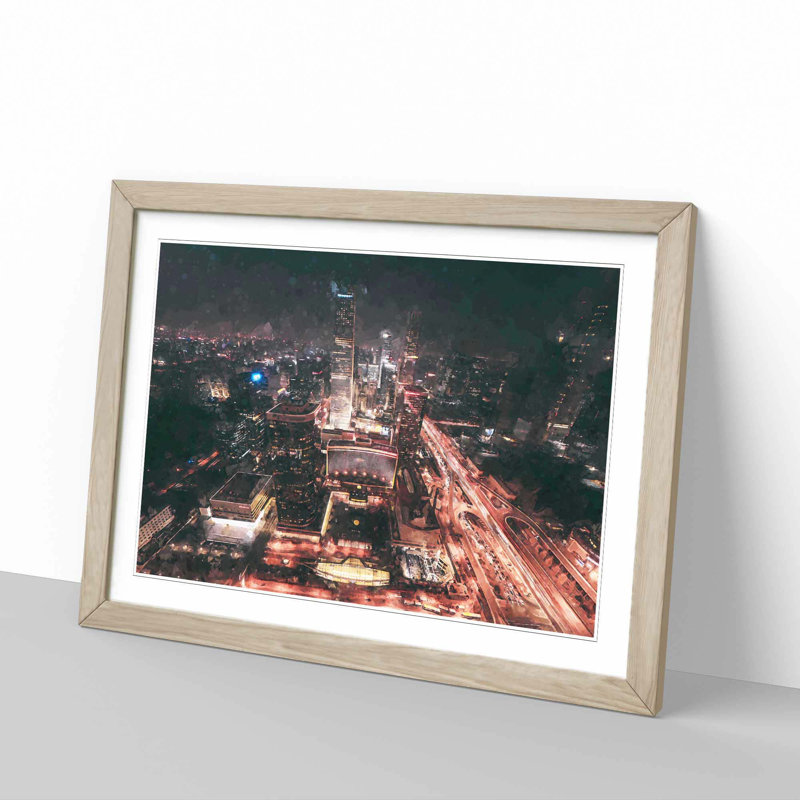 Skyline of Beijing in China in Abstract - Picture Frame Graphic Art Print, 48cm H x 65cm W x 2cm D, Oak Framed