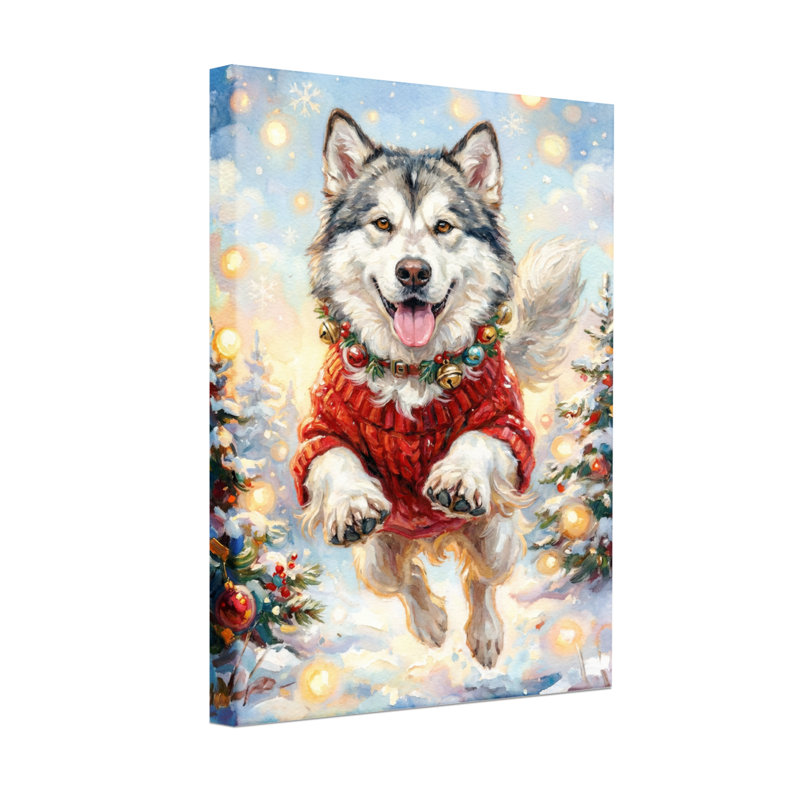 Animaux, chien de Noël en chandail rouge sautant, H 18 po x l 12 po