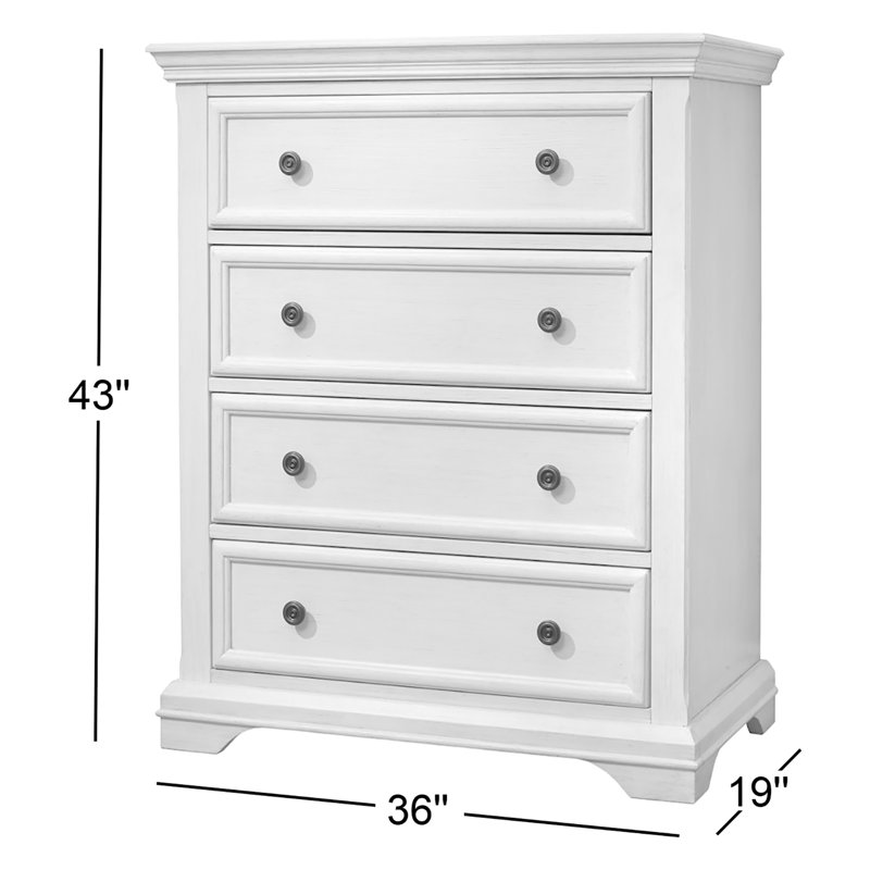 Commode 4 tiroirs en bois massif et manufacturé de 36 po de largeur , Ivoire brossé