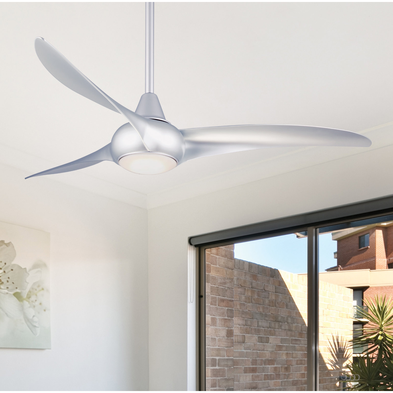 52" Wave 3 - Blade LED Propeller Ceiling Fan with Remote Control and Light Kit Included, Silver