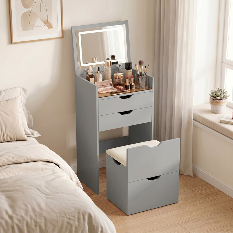 Table de coiffeuse, coiffeuse et miroir 3-en-1, Gray