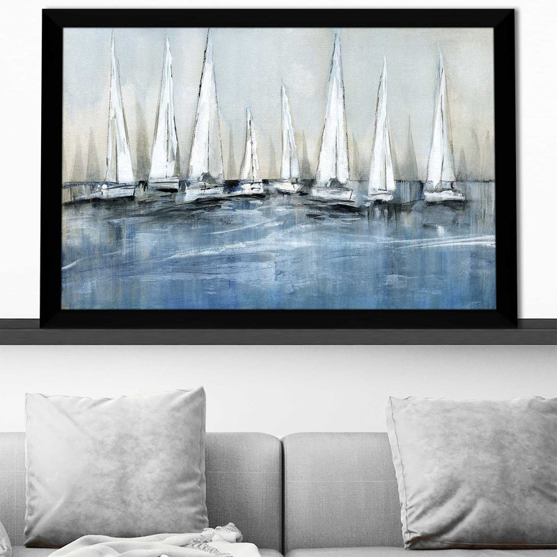 «Waiting For The Sun» par - Peinture, H 33,5 po x l 49,5 po x P 1 po, Cadre noir