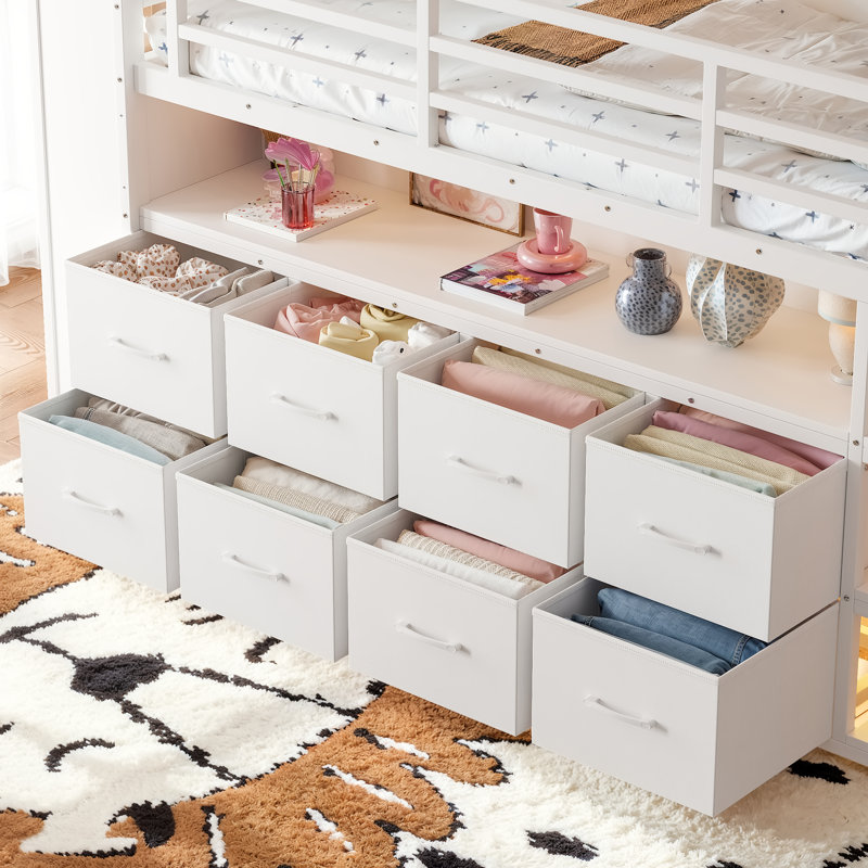 Lit mezzanine Nook Twin Low en métal pour enfants avec tiroirs de rangement et éclairage DEL, White