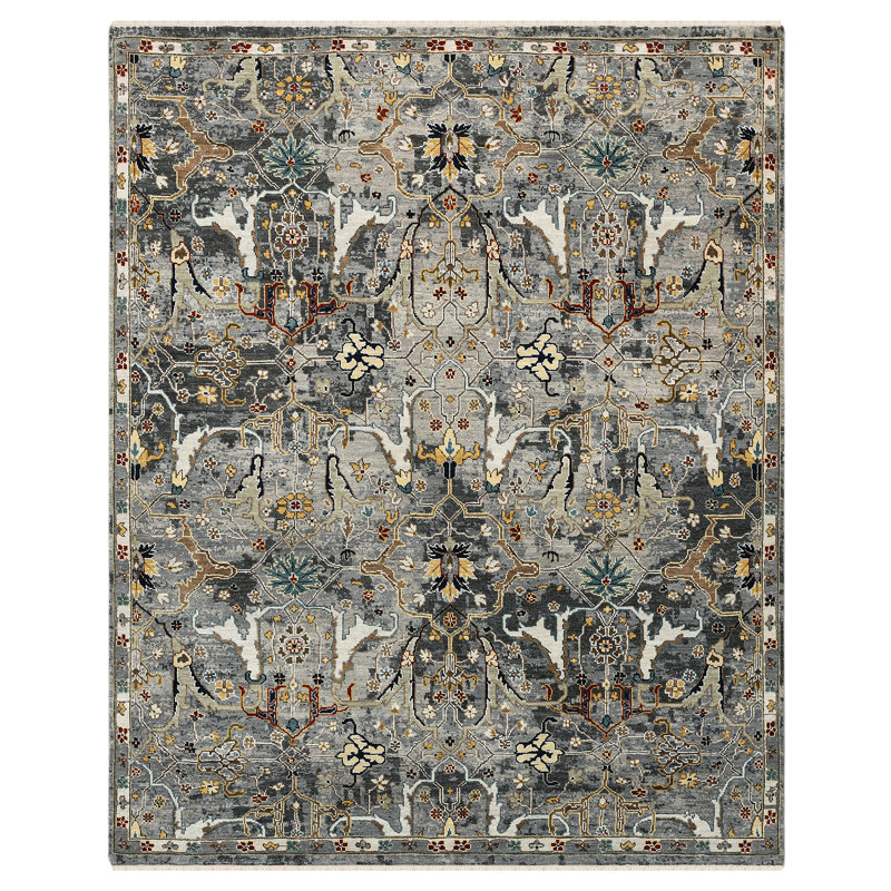 Tapis bleu en laine noué à la main Bristol, Rectangle 10 pi x 14 pi