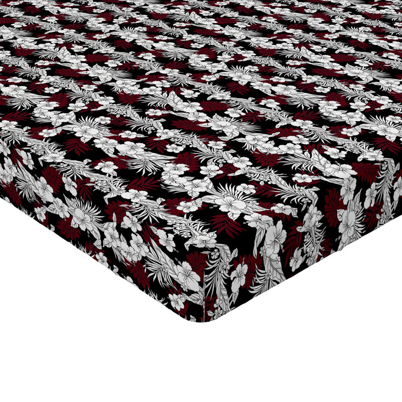 Ambesonne Nature Fitted Sheet Leaves Botanical Style Art, Burgundy/Off White Floral, Queen Fitted Sheet