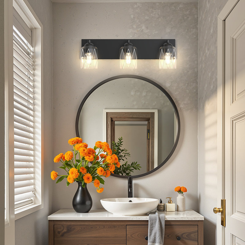 Éclairage pour meuble-lavabo à intensité variable à 4 lumières, Noir mat, Trois lumières