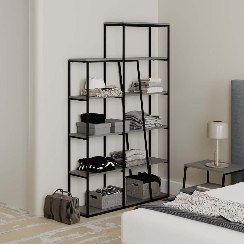 Aires Freestanding Bookcase 5-Tier Display Shelf with Metal Frame, Antracite