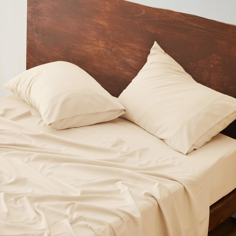 Bedsure Polyester & Rayon Derived from Bamboo Sheets, Beige, King Sheet Set with 2 Pillowcases