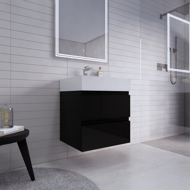 Ensemble de meuble-lavabo mural simple 24 po Babajide, Noir lustré