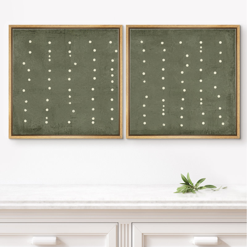 «Minimal Dot Grid», ensemble de motifs géométriques verts encadrés sur toile pour la chambre principale, Natural Framed