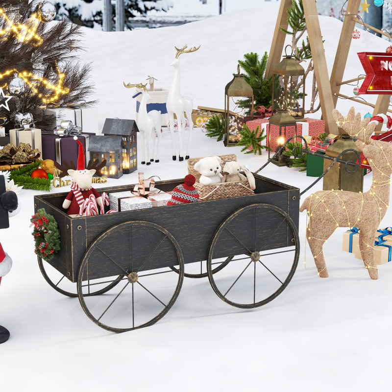 Metal Wheelbarrow Planter, Flower Cart Wagon Planter Box, Garden Planter With Wheels, Gold