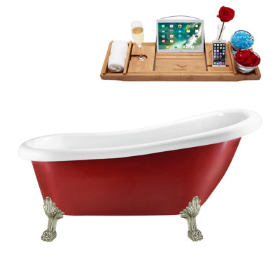 Baignoire de trempage sur pieds 61 "avec drain, pattes et plateau en bambou 61" Streamline