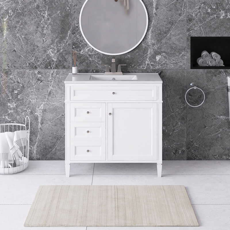 36'' Freestanding Single Sink Bathroom Vanity with Ceramic Top, White