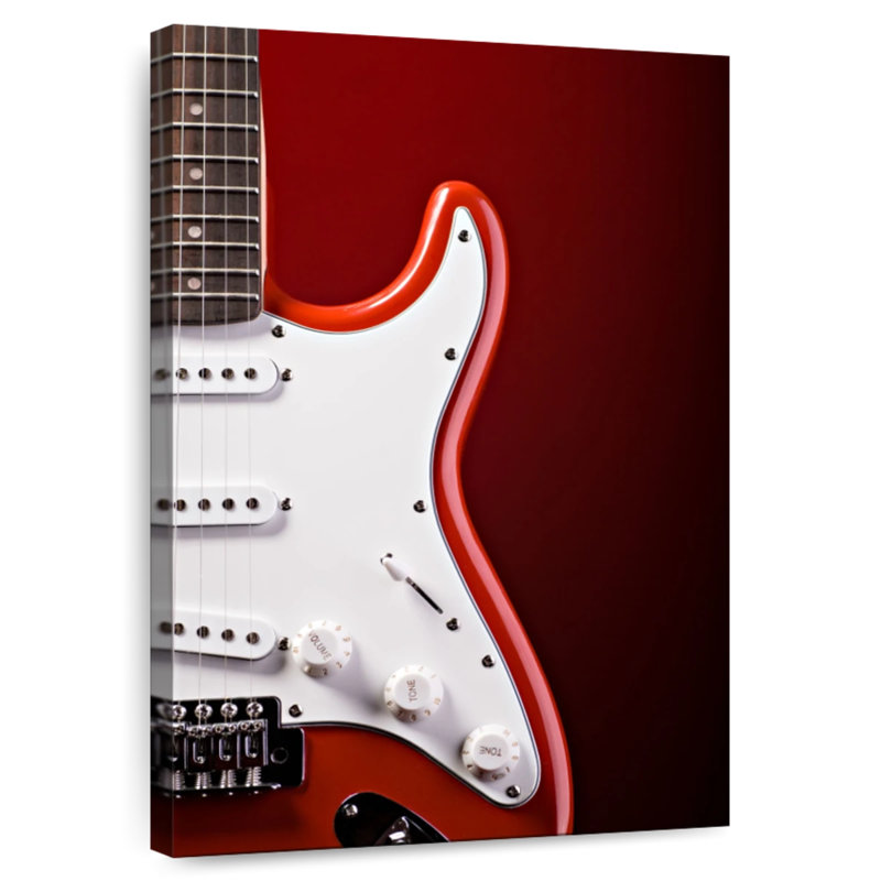 Abarca, guitare électrique moderne sur fond rouge, H 36 po x l 24 po