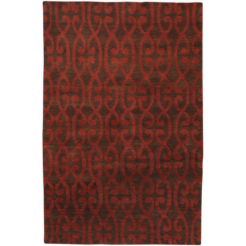 Adaline Geometric Hand-Knotted Wool Red/Brown Area Rug, Rectangle 5' x 8'