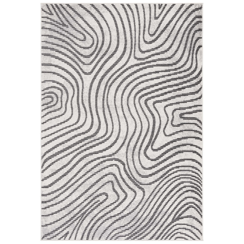 Madee Temple Bcf/Jute/Latex/Overlock Abstract Rug in Beige/Black, Rectangle 9' x 12'