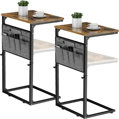 C Shaped End Table Set of 2, Adjustable Height Side Tables for Couch, Slide Under Sofa Table, TV Tray & Arm Table for Living Room, Bedroom & Small Spaces, Brown