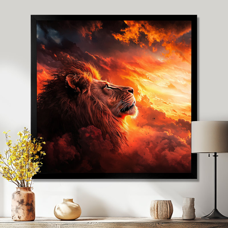 Roaring Lion Courage I - Décoration murale lion, Reproduction encadrée d'une seule photo sans pass, Noir, H 16 po x l 16 po