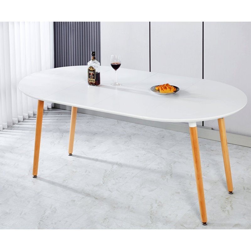 Table extensible, table de salle à manger, table basse avec pieds en bois, Plateau blanc / base naturelle