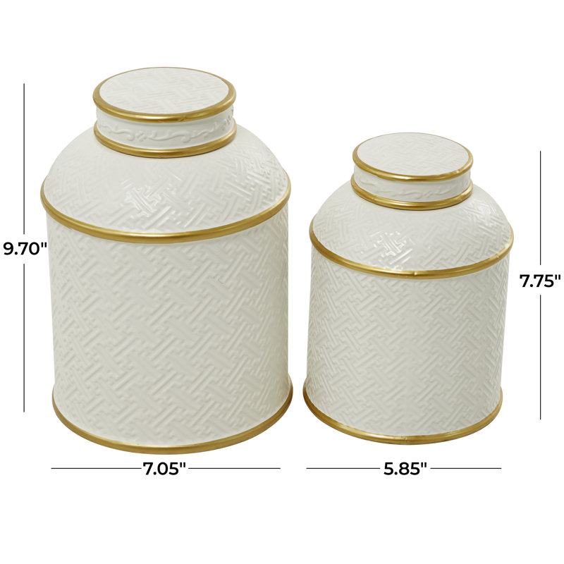 Ensemble de 2 pots en céramique blanche / dorée
